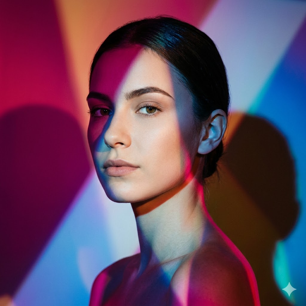 Foto realista de uma mulher de perfil.